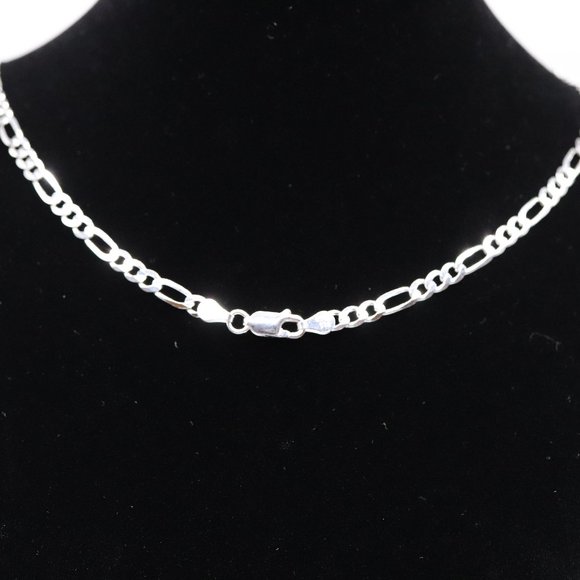925 Sterling Silver Genuine Solid Figaro Link Chain Italian Necklace 4mm 18in - Picture 2 of 4